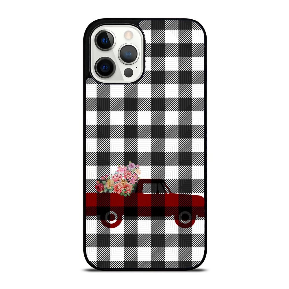 Farmhouse Truck Black White Buffalo Plaid Summer Flowers iPhone Case